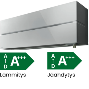 Mitsubishi Electric LN35 lumenvalkoinen jäähdyttävä ja lämmittävä ilmalämpöpumppu asennettuna
